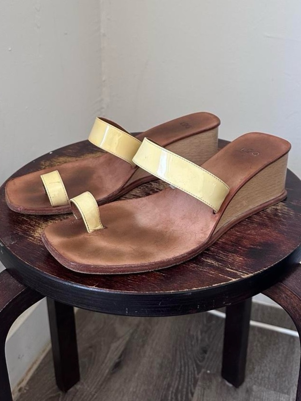 LoQ Yellow Patent Leather Wedge Sandals - Women's Slip-On